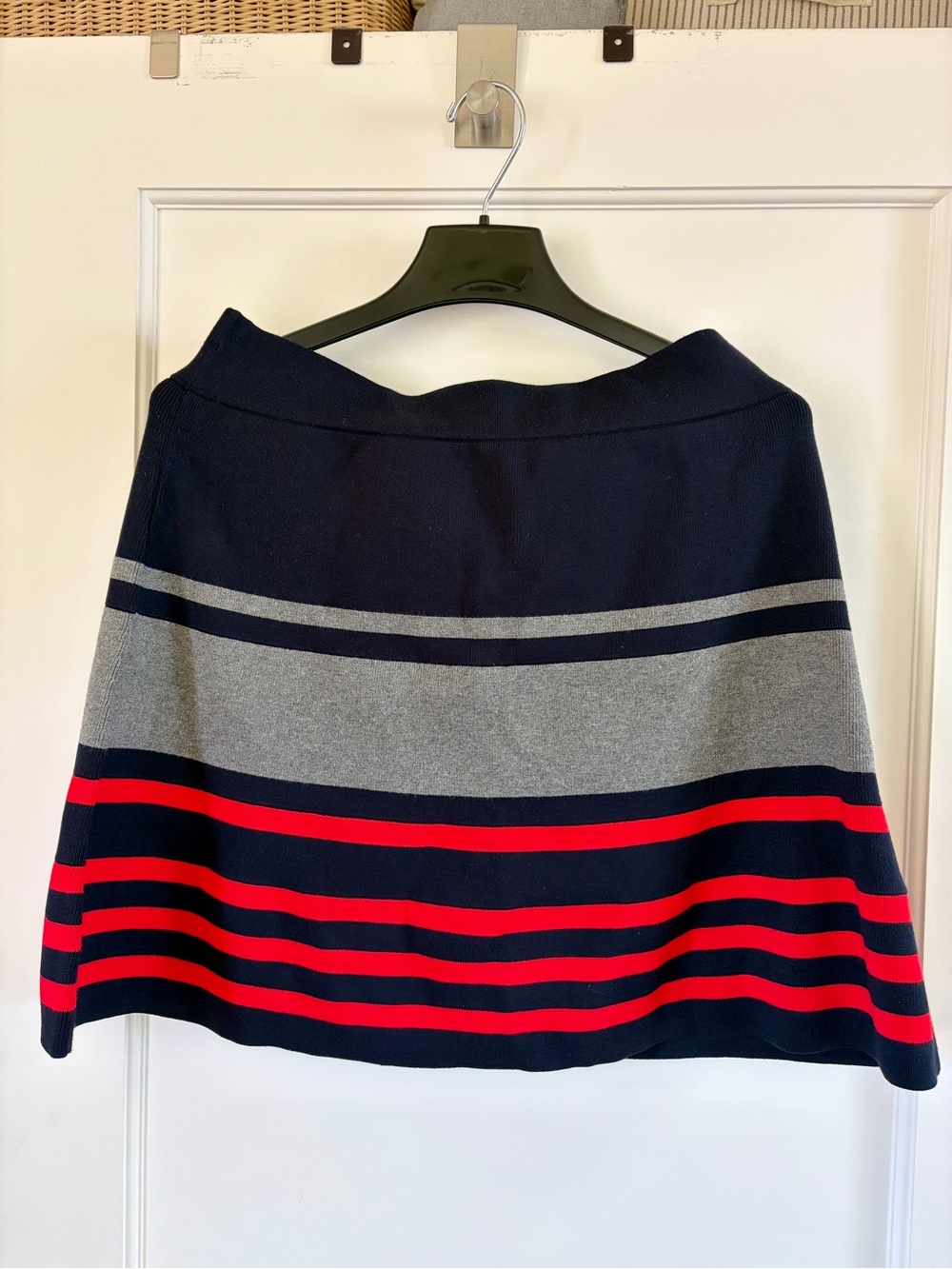 LOFT Navy A-Line Skirt with Gray and Red Stripes NWOT